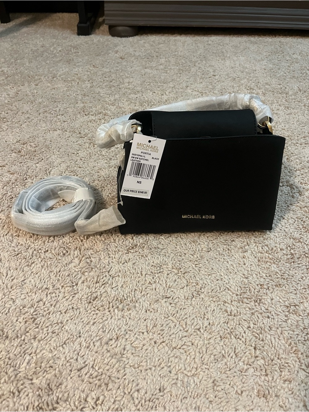 MICHAEL KORS Black Saffiano Crossbody with Gold Hardware